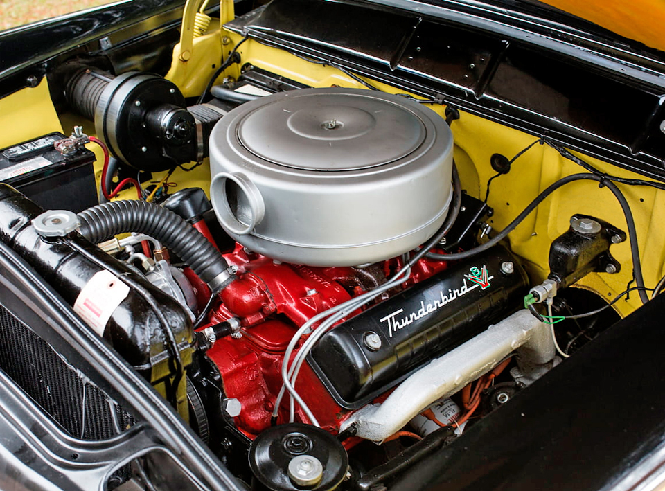1956 Ford Fairlane Sunliner  Thunderbird V-8 292-cid 200-hp (202-hp w/ Fordomatic Dr) 4-bbl dual-exh Y-block M-code eng