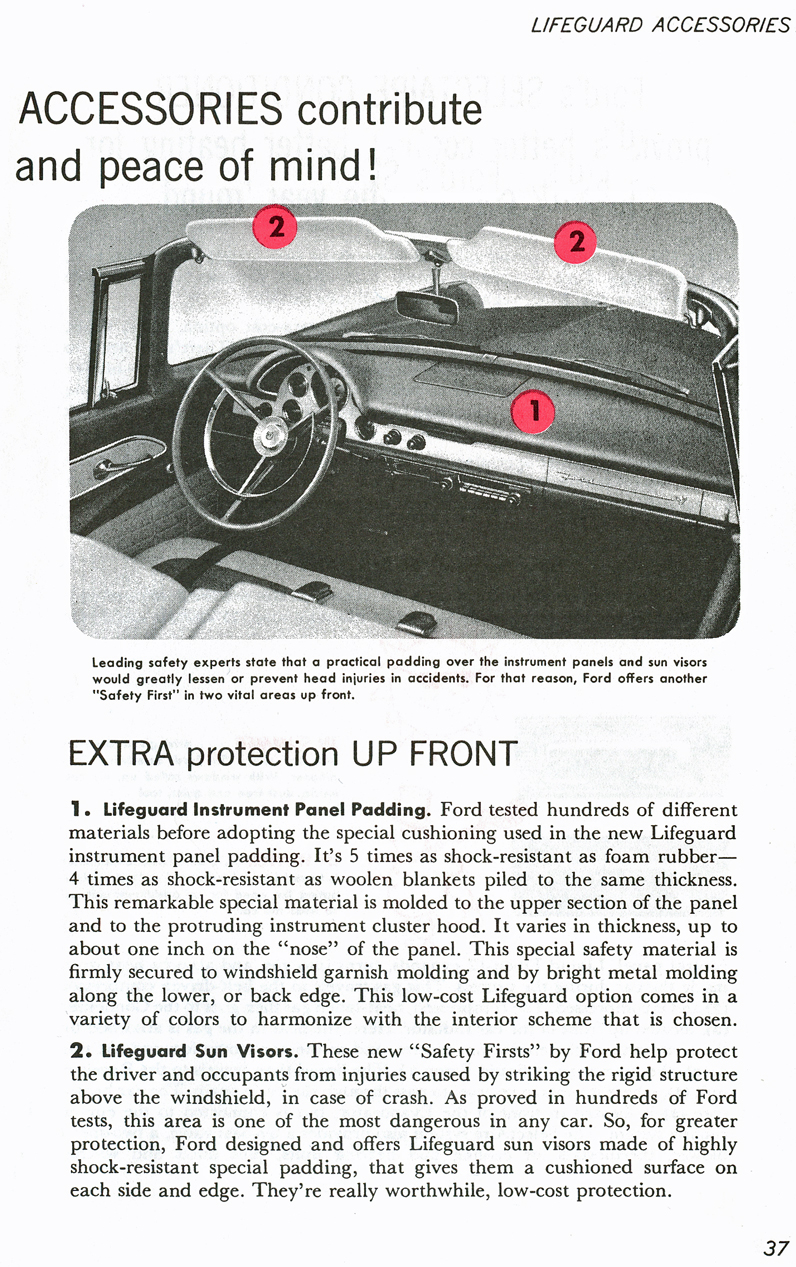 All The Facts Page 37   Lifeguard Instrument Panel Padding   Lifeguard Sun Visors