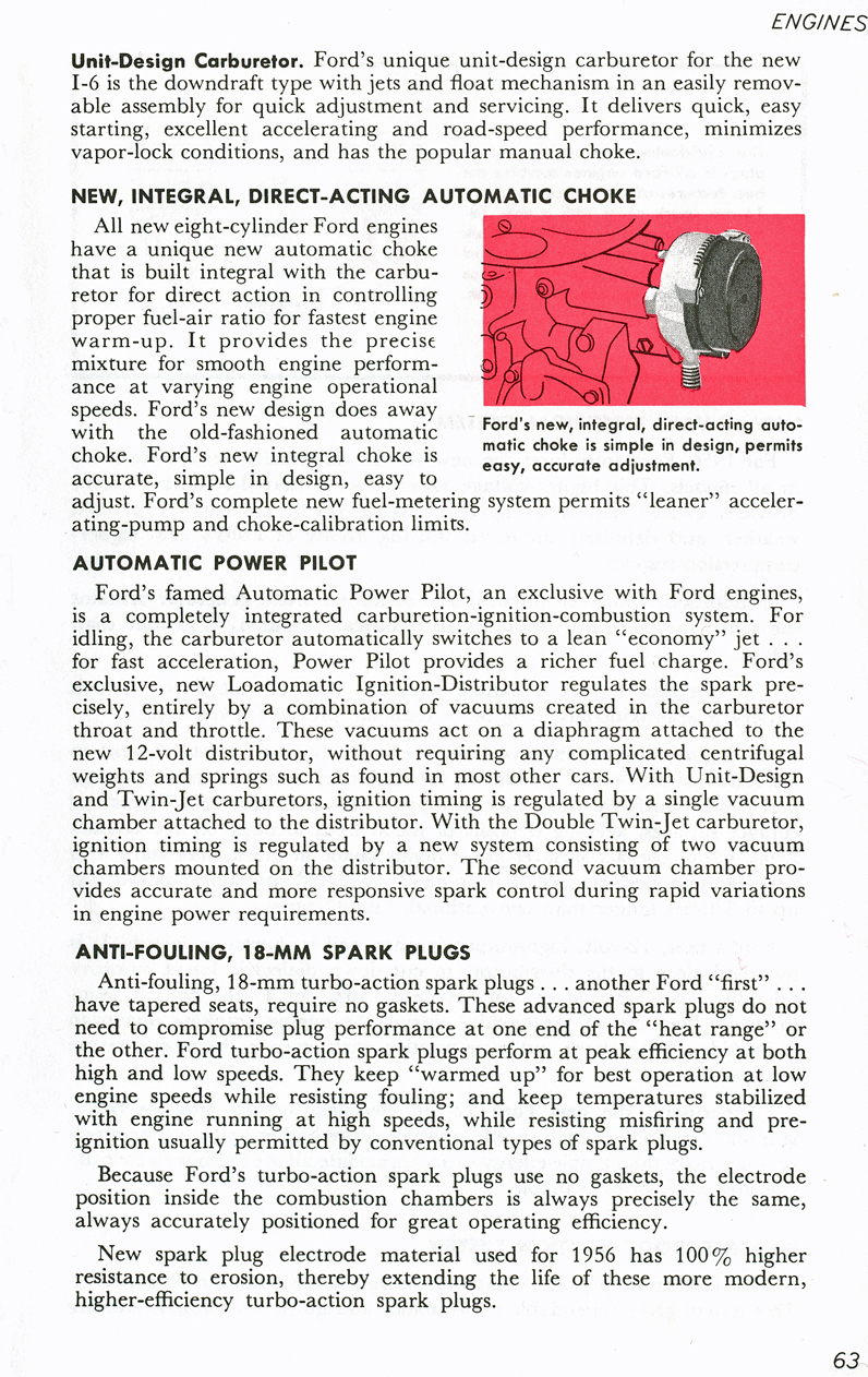 All The Facts Page 63   Unit-Design Carburetor   Automatic Choke   Automatic Power Pilot   Anti-Fouling 18-MM Spark Plugs