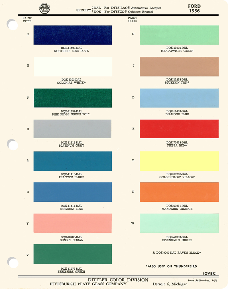 1956 Ford Car Color Chips