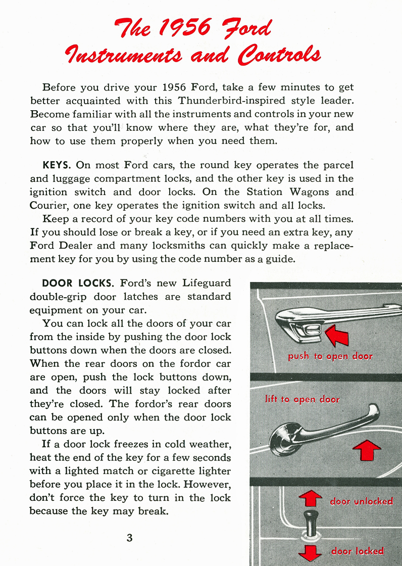 The 1956 Ford Instruments and Controls   Keys   Door Locks  