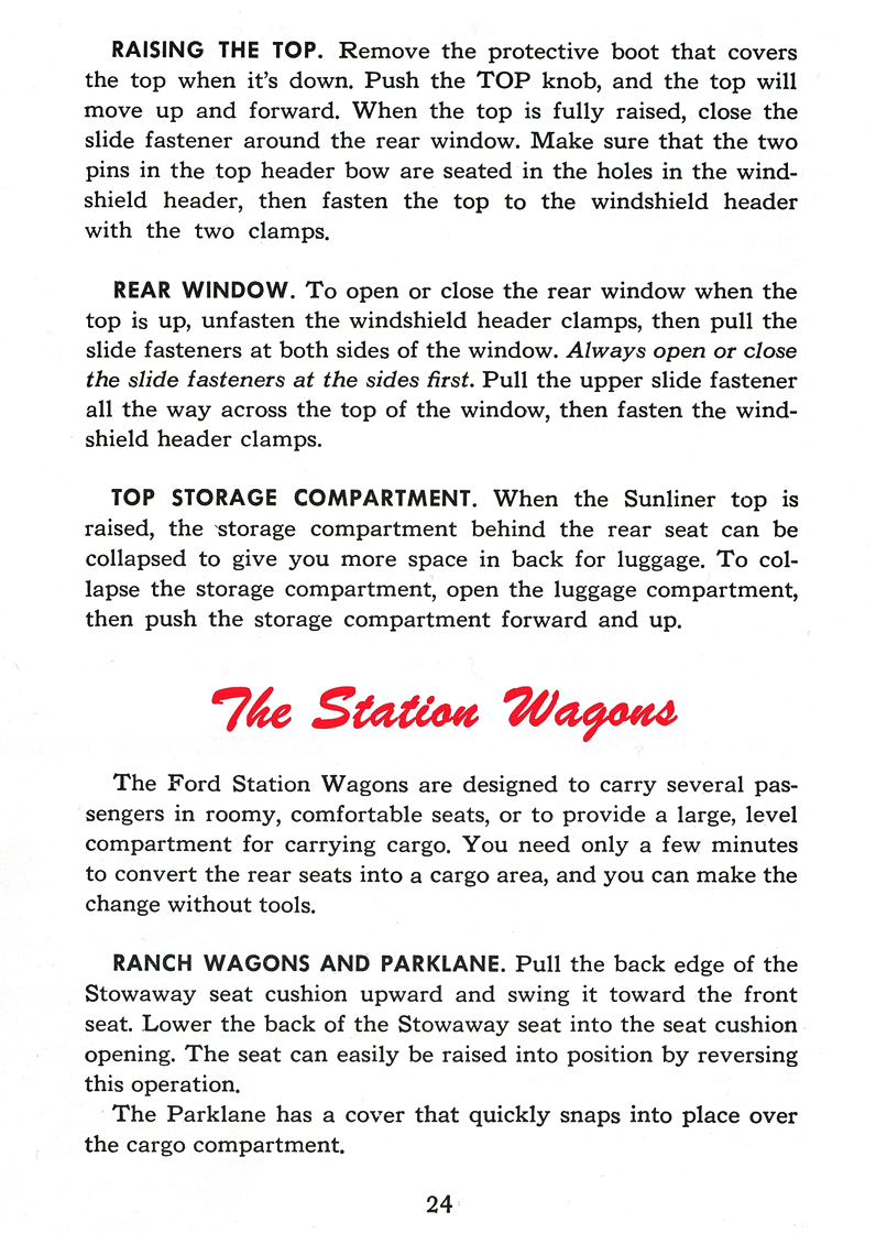 Raising The Top   Rear Window   Top Storage Compartment   The Station Wagons   Ranch Wagons and Parklane