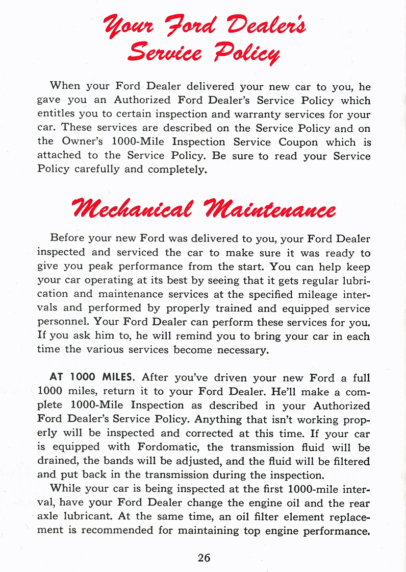 Your Ford Dealer's Service Policy   Mechanical Maintenance