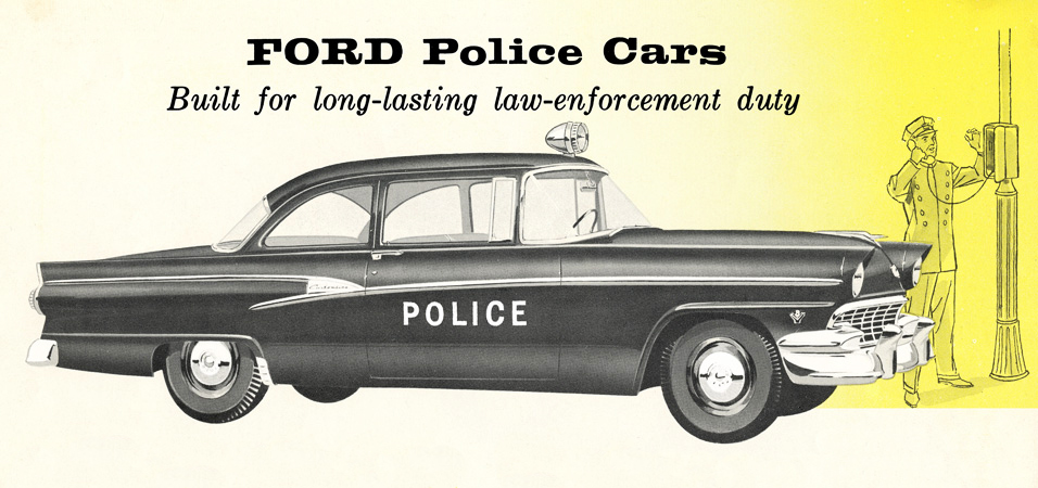 1956 Ford Police Car Brochure - illustration of Customline Tudor V-8 police car
