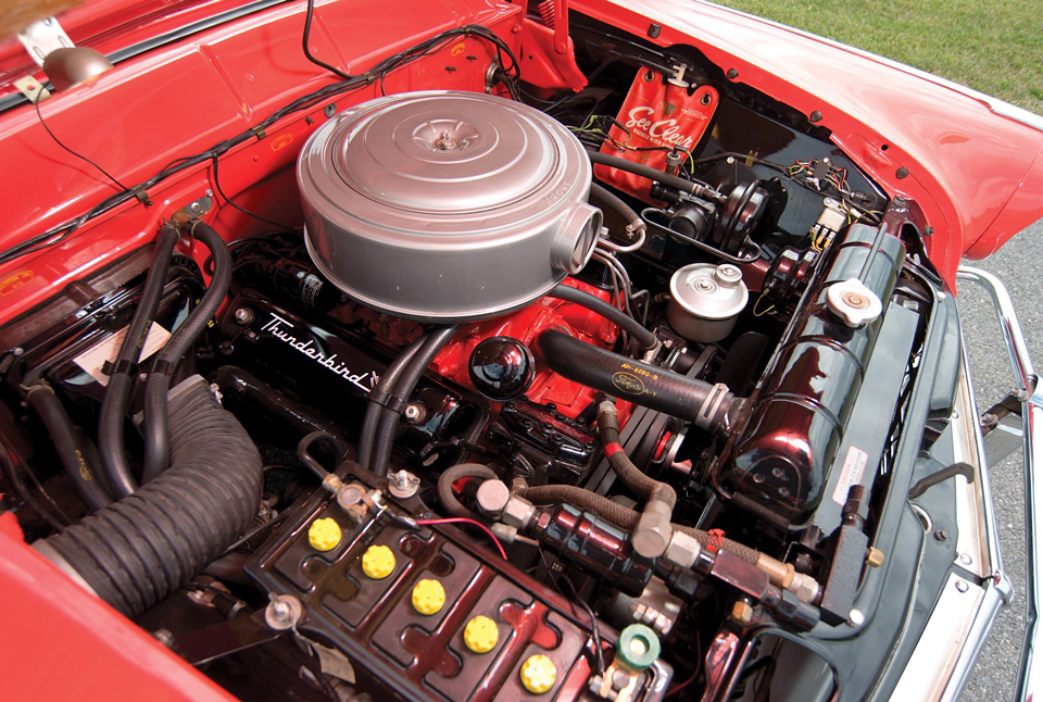 1956 Ford Fairlane Crown Victoria Skyliner   Thunderbird V-8 292-cid 200-hp (202-hp w/ Fordomatic Dr) 4-bbl dual-exh Y-block M-code eng