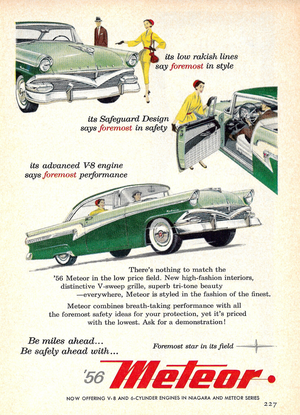 Original 1956 Meteor ad "Now offering V-8 and 6-cylinder engines in Niagara and Meteor series"